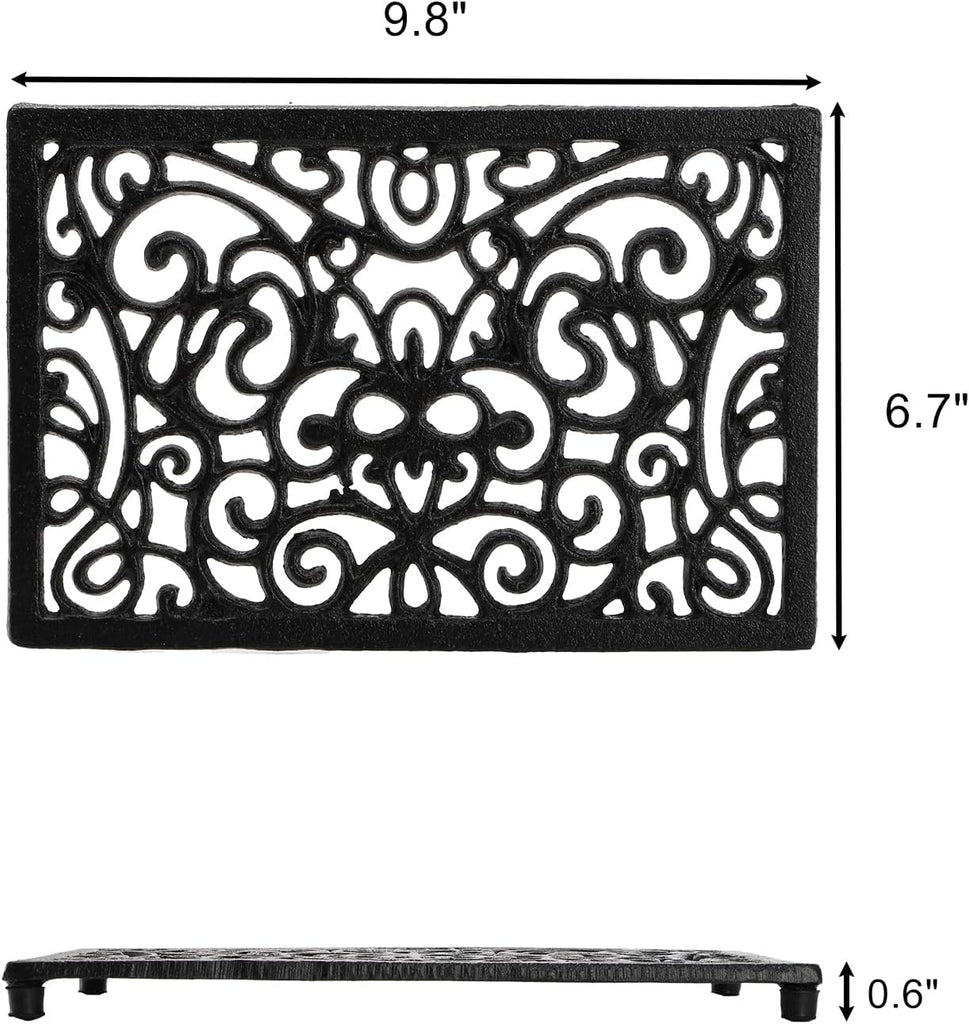 Cast Iron Trivet for Hot Pots and Pans, Heat Resident Rectangle Trivet Stands Holders for Wood Stove Skillet - Set of 2