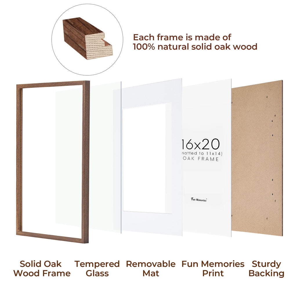 16x20 Picture Frames Set of 3, 16 x 20 Solid Oak Wood Frame for Wall, 16 x 20 Picture Frame with Tempered Glass