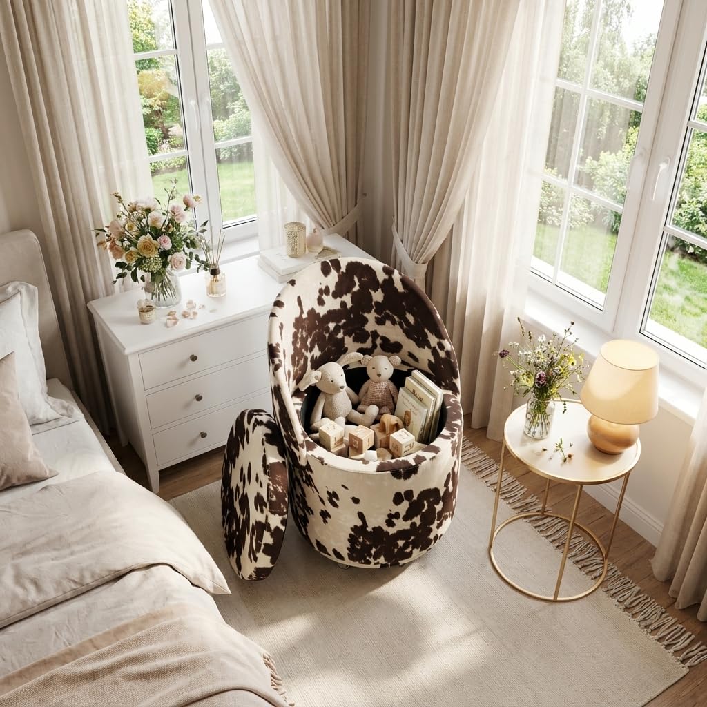 Storage Ottoman with Wheels, Cow Print