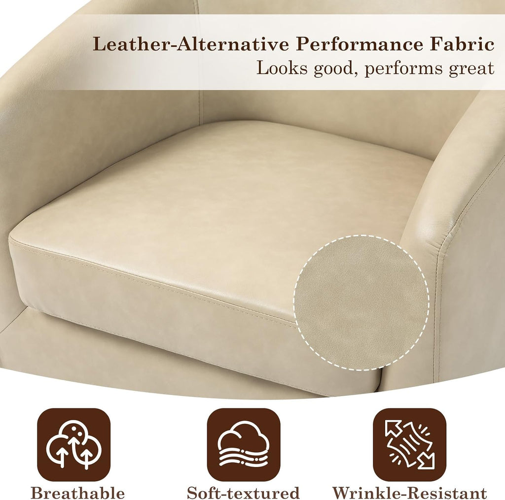 Faux Leather Swivel Accent Chair, Barrel Club Armchair, Cream