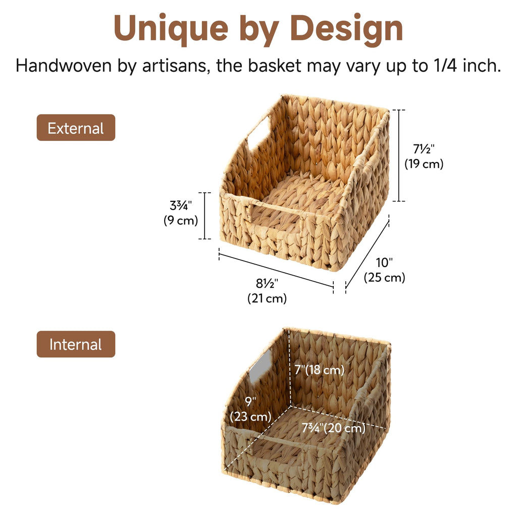 Pantry Baskets for Organizing, Wicker Basket with Built-in Handles, Handwoven Wicker Storage Baskets, Water Hyacinth