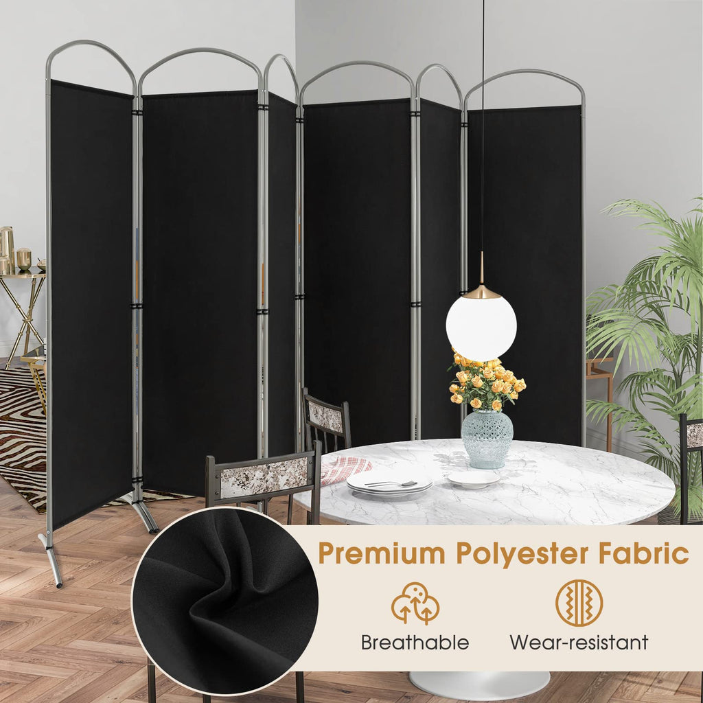 6-Panel Folding Room Divider Privacy Screen, 130" x 74", Black