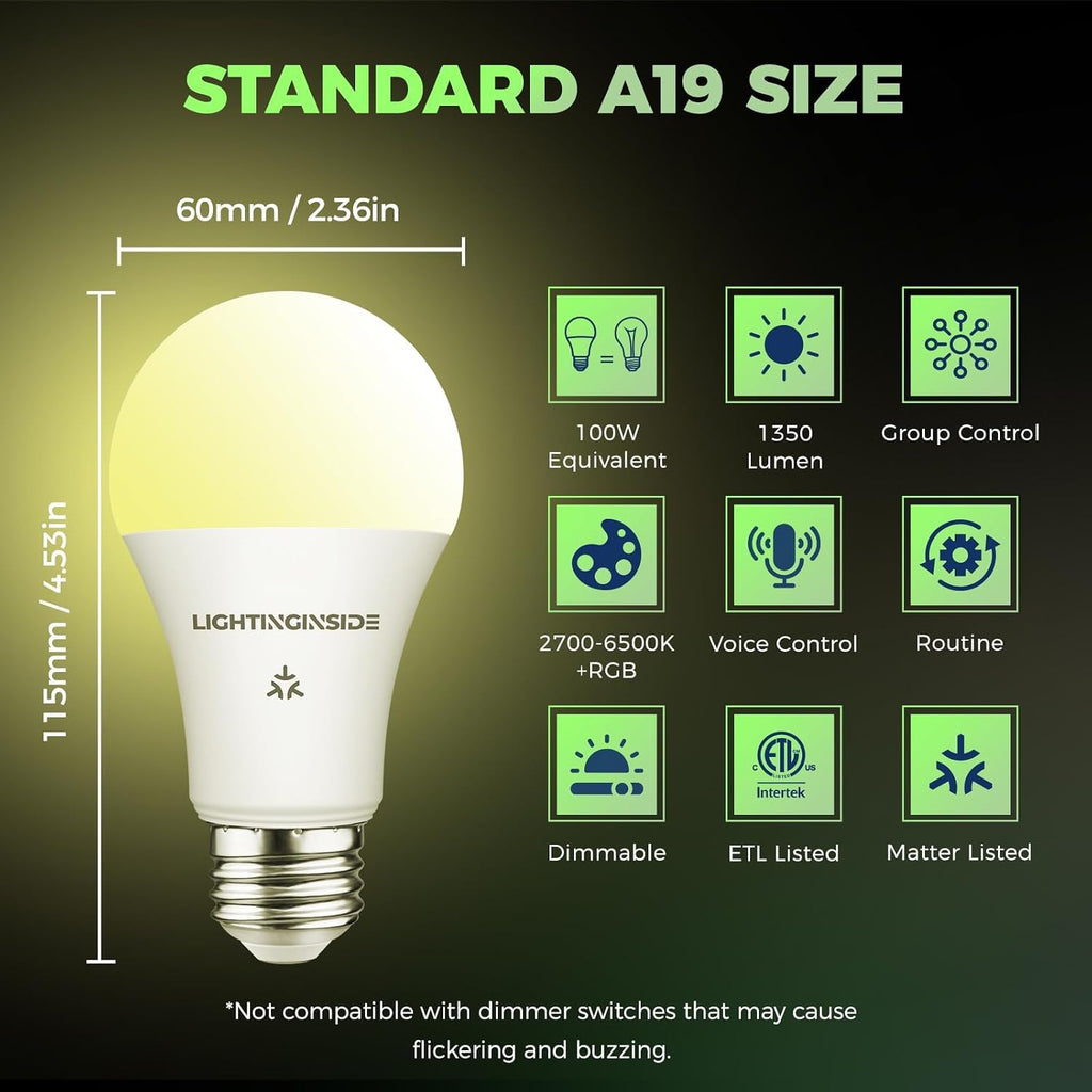 Matter Smart Light Bulbs 100W, Color Changing Light Bulbs