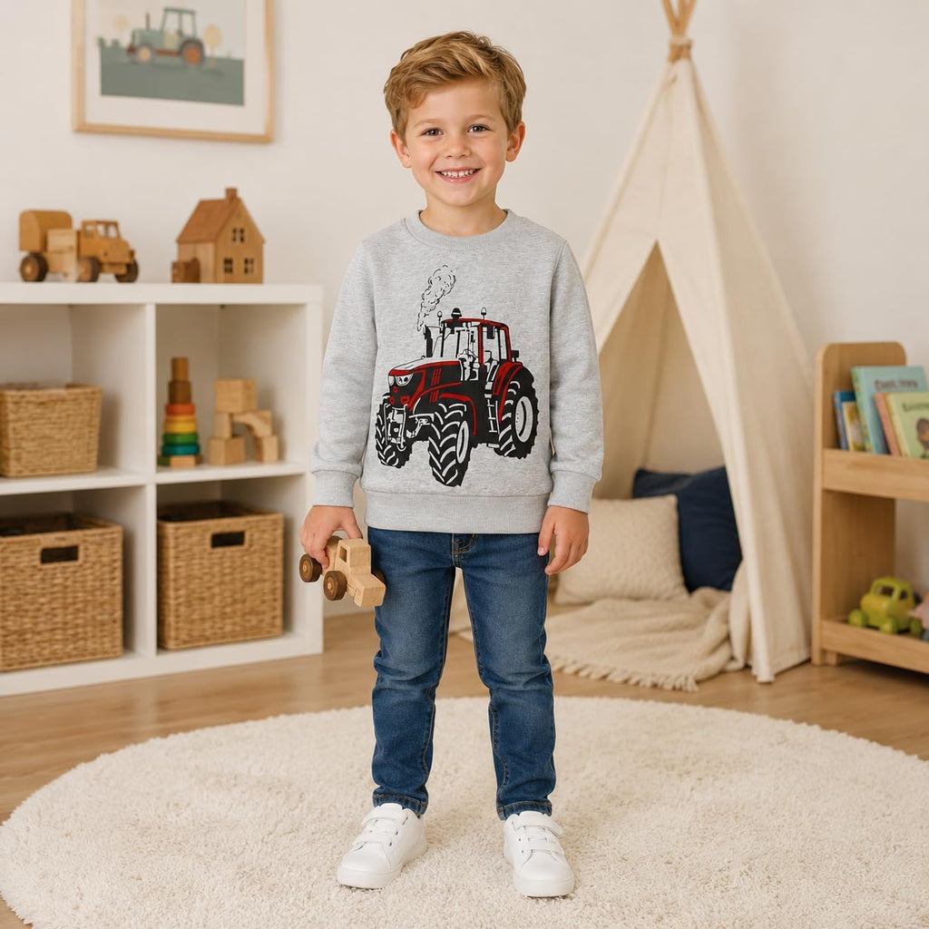 Toddler Boys Sweatshirts Cotton Crewneck Truck Shirt Dinosaur Long Sleeve Pullover Tops Tees