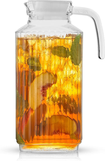 60oz Glass Pitcher with Lid (2 Lids) - Beverage Serveware and Storage Container for Cold Drinks and Liquids. Juice