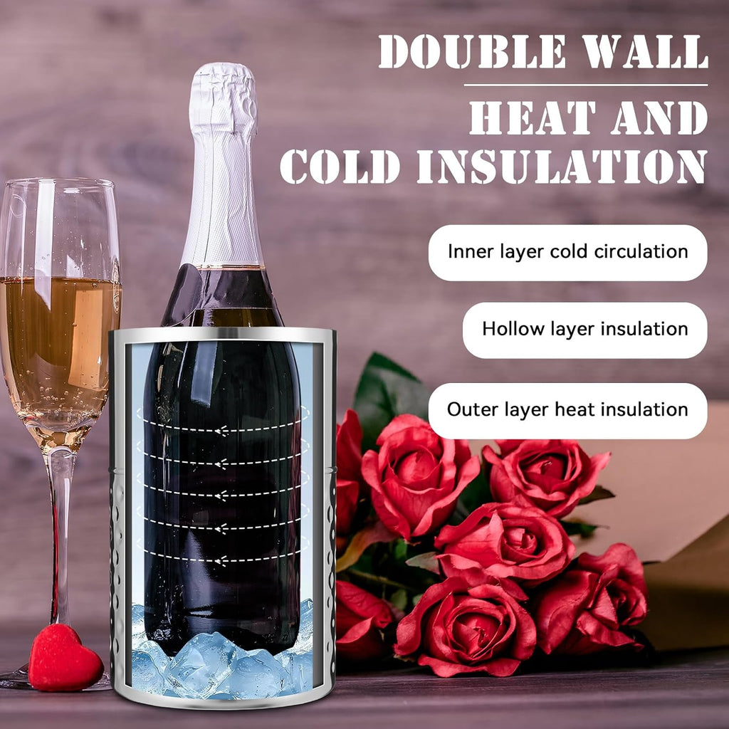 Wine Chiller Bucket Stainless Steel Double Wall Insulated Wine Cooler Bucket to Keep Cold, Hammer Pattern - Set of 12