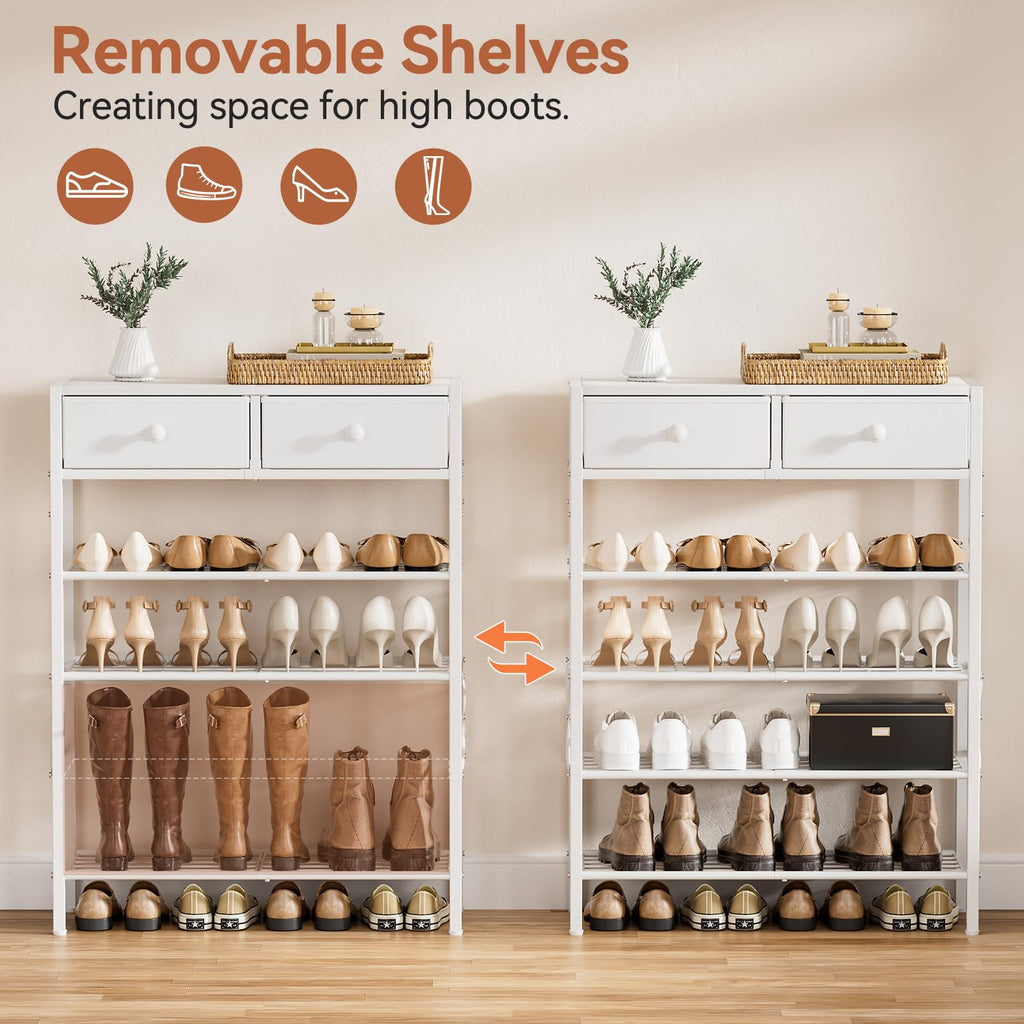 5 Tier Shoe Rack with 2 Drawers, 16-20 Pairs Greige