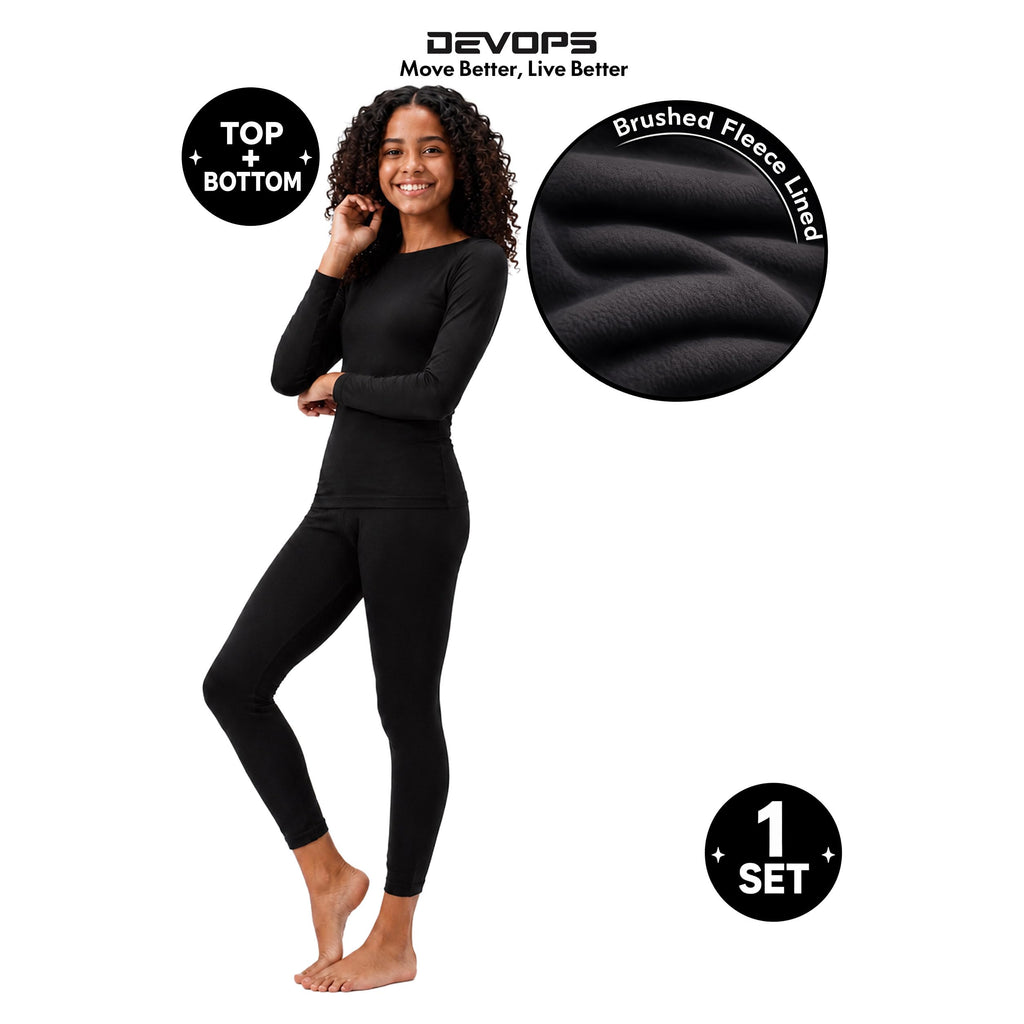 Kids Thermal Underwear Set Long Johns for Boys and Girls Black