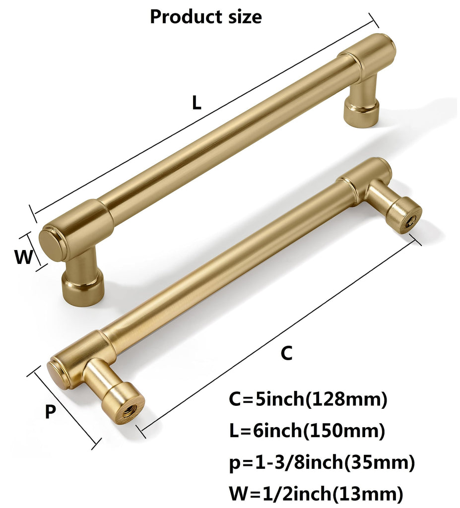2 Pack Brushed Brass Cabinet Pulls 5 Inch(128MM) Hole Centers Kitchen Brushed Gold Cabinet Handles Cabinet Hardware