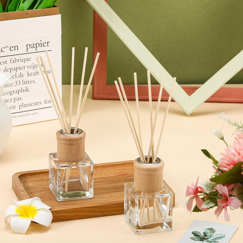 Set Reed Diffuser Bottles 50ml Glass Wooden Caps Rattan Sticks - Set of 6