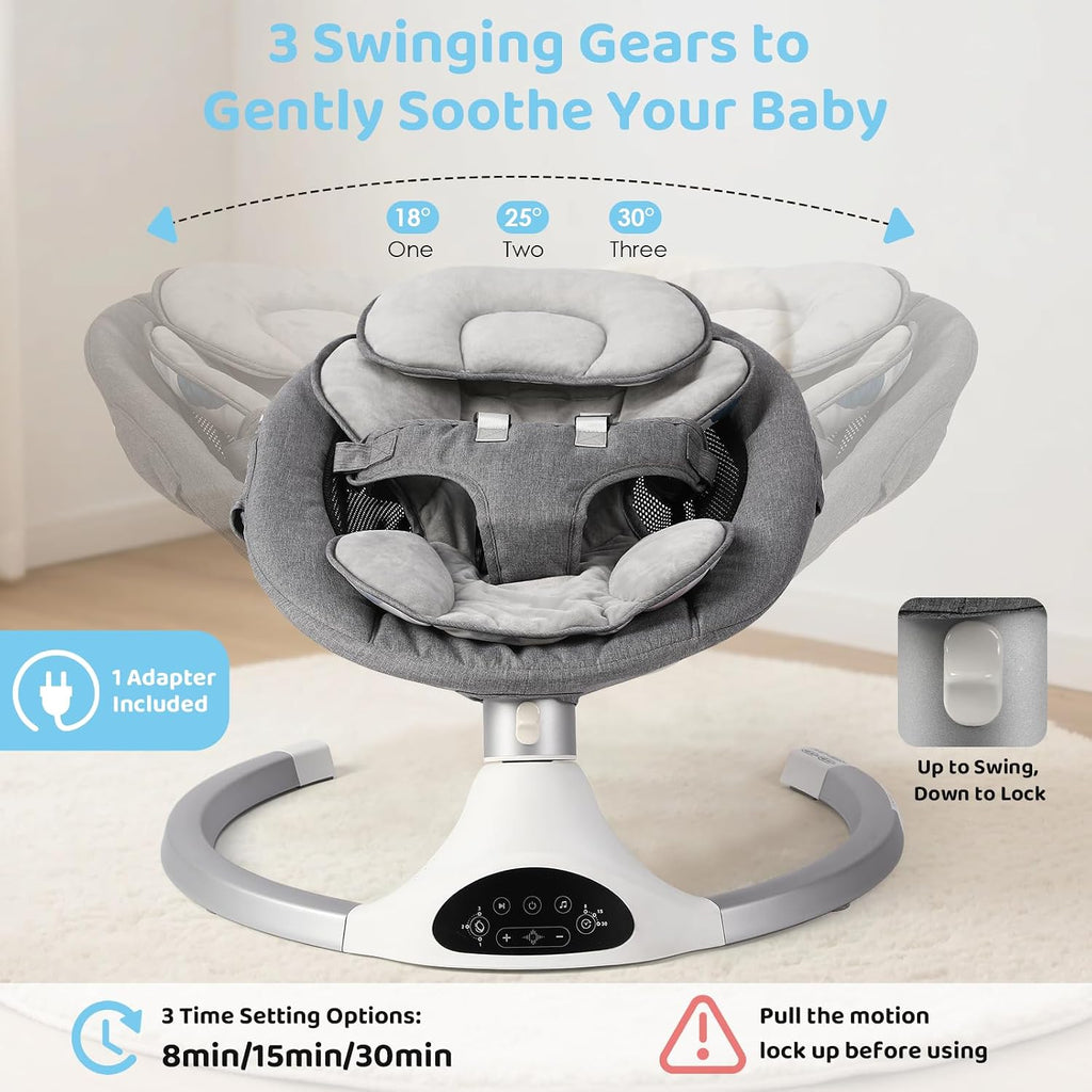 Baby Swings for Infants with Adjustable Speeds and Timer, Bluetooth
