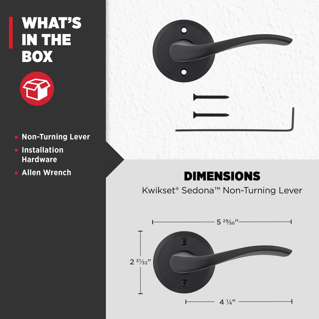 Sedona Dummy Door Handle, Single Sided Lever for Closets, French Double Doors, and Pantry, Matte Black Non-Turning