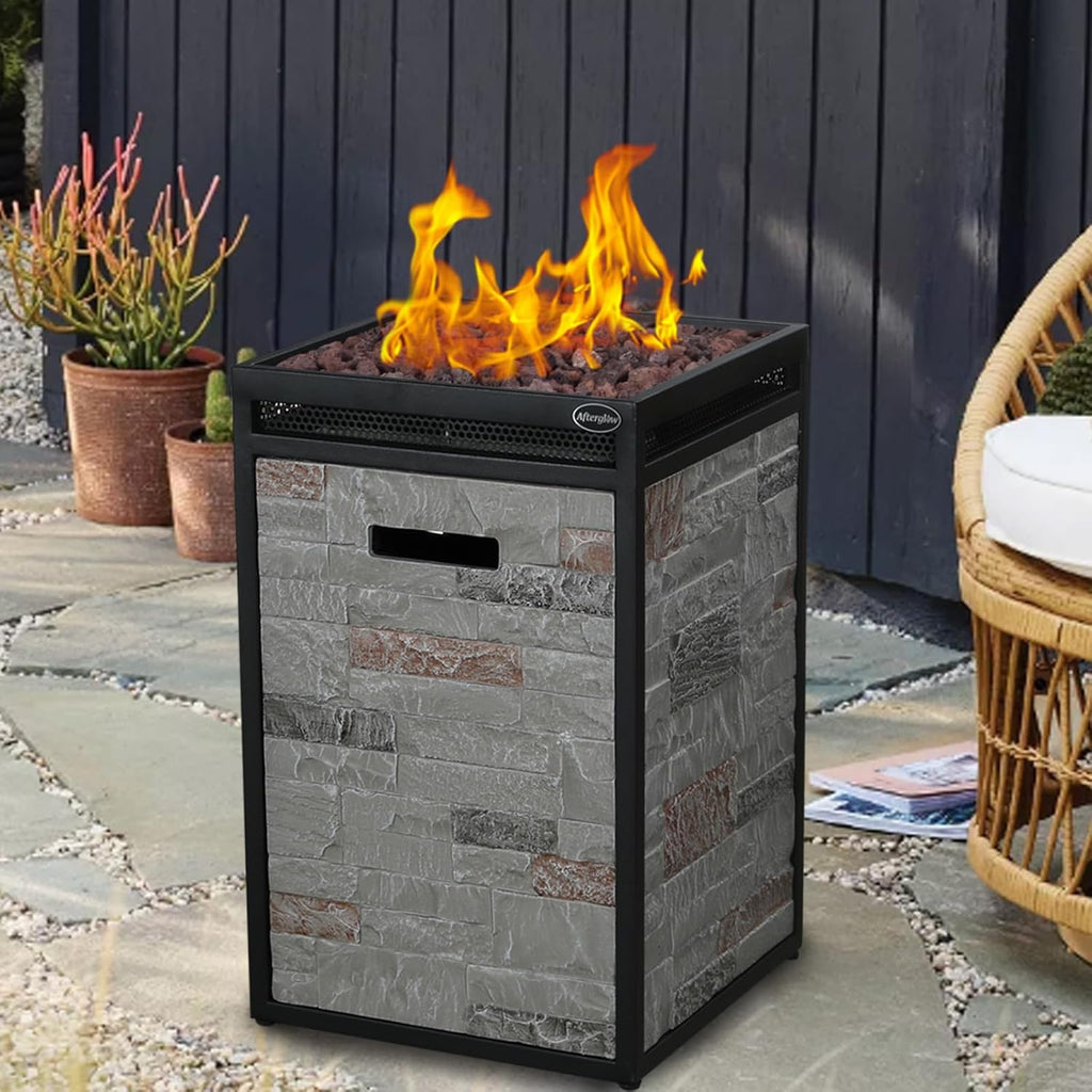 Terrafab Grey Panels with Steel Frame 16" Square 40,000 Btu Propane Fire Column Outdoor Wood Effect Fire Pit