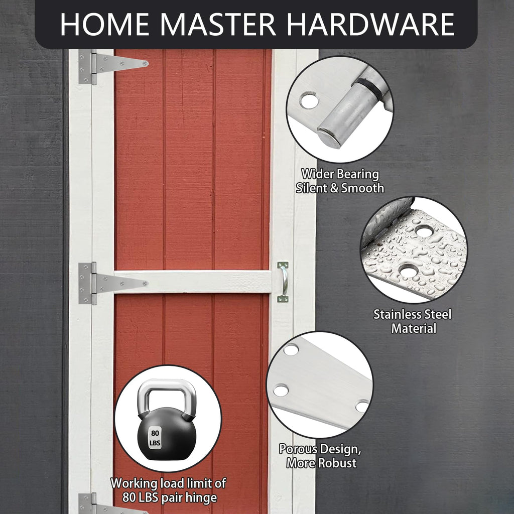 6 Inch Stainless Steel Gate Hinges for Wooden Fences Heavy Duty Tee Hinges, Shed Door Hinge, T-Strap Hinge for Outdoor