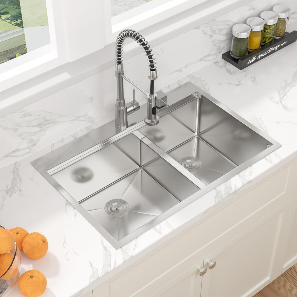 36 Inch Drop Sink Double Bowl - 36x22 Drop in Workstation Sink Double Bowl Topmount Ledge Workstation 16 Gauge