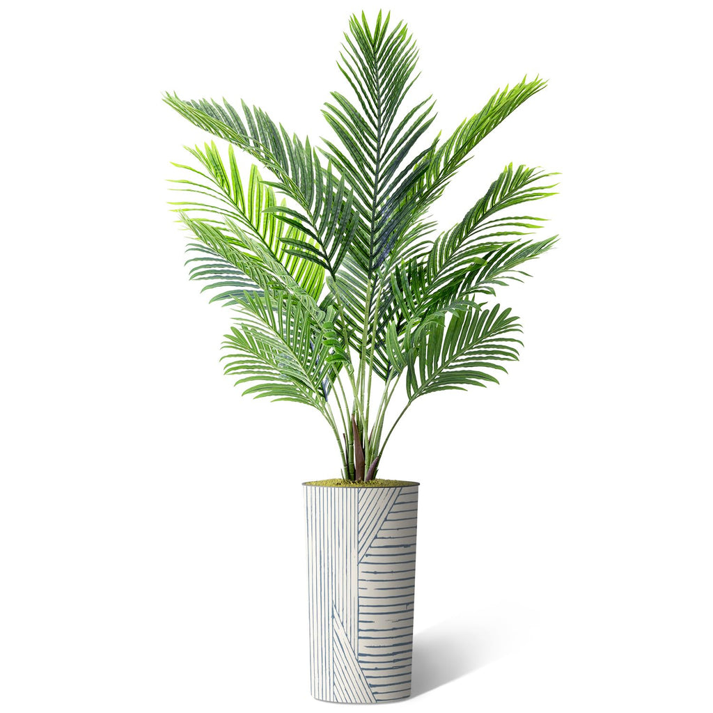 Artificial Tree in Geometric Pattern Planter, Fake Areca Tropical Palm Silk Tree for Indoor and Outdoor Home
