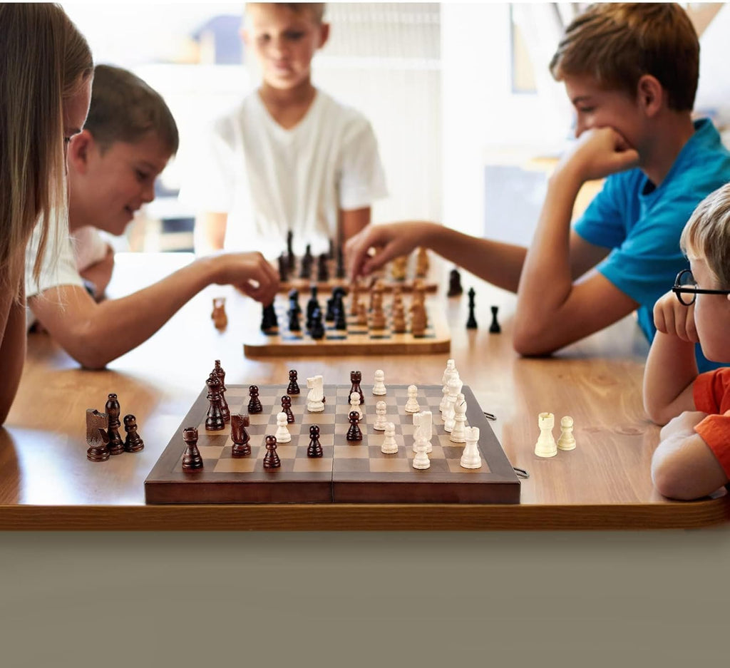 Magnetic Wooden Chess Set for Adults Kids 15'' Chess Board with Handmade Pieces, Folding Portable Travel Unique Chess