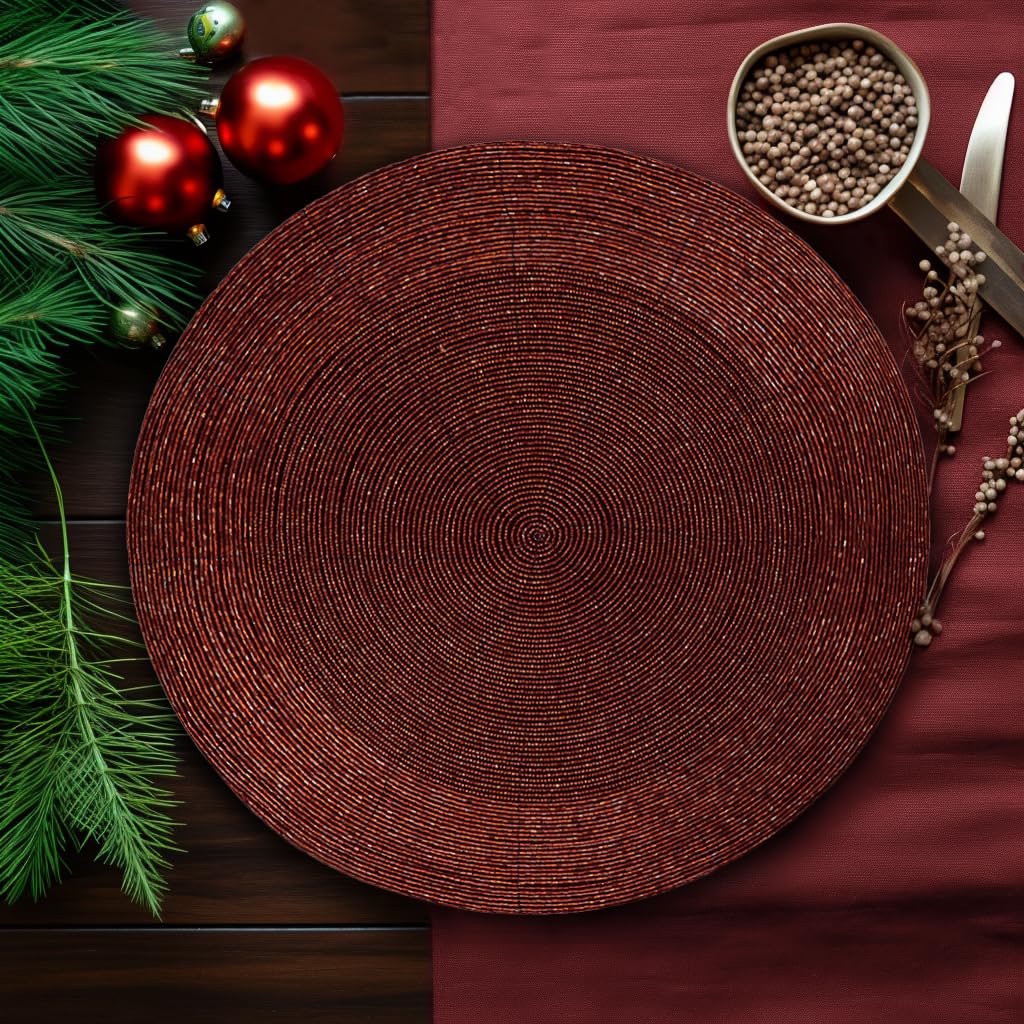 Glitz Handmade Beaded Charger Placemats - Set of 4 - Burgundy