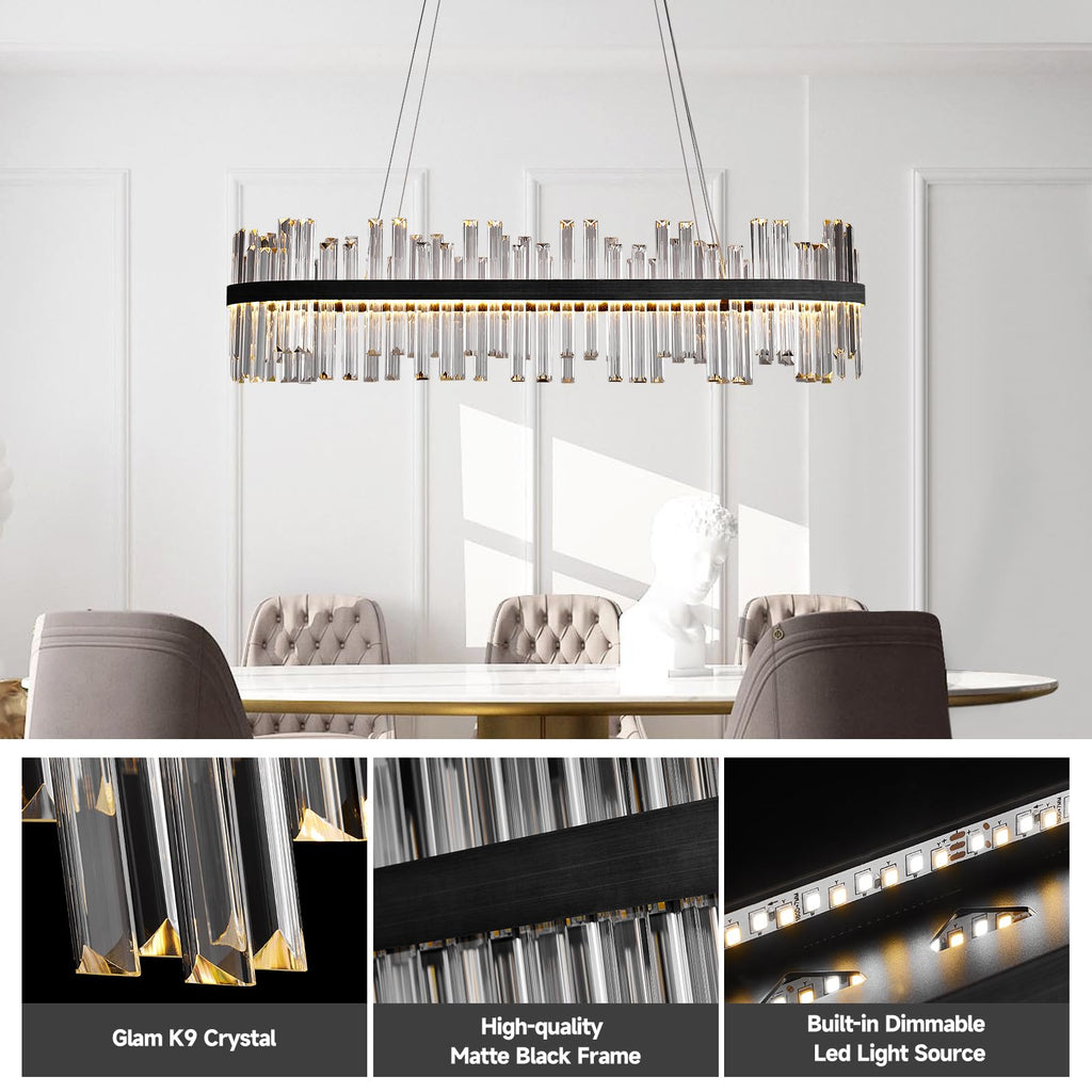 Black Led Modern Crystal Chandelier,Rectangle Chandeliers