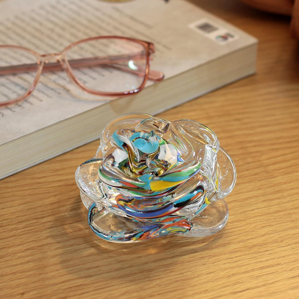 Murano Style Art Glass Colorful Flower Paperweight Hand Blown - Keepsake