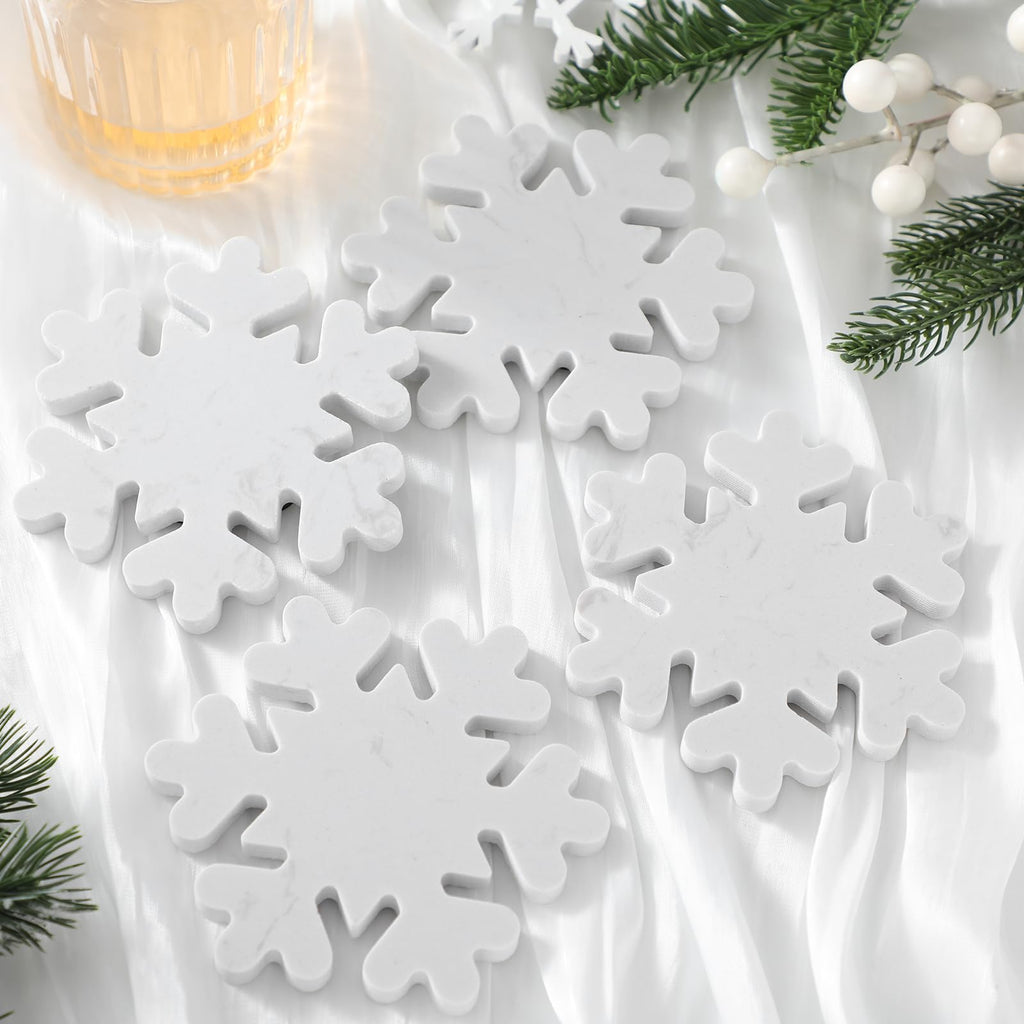 4 Pcs Winter Snowflake Coasters Marble Coasters 4.7 x 3.9 Inches