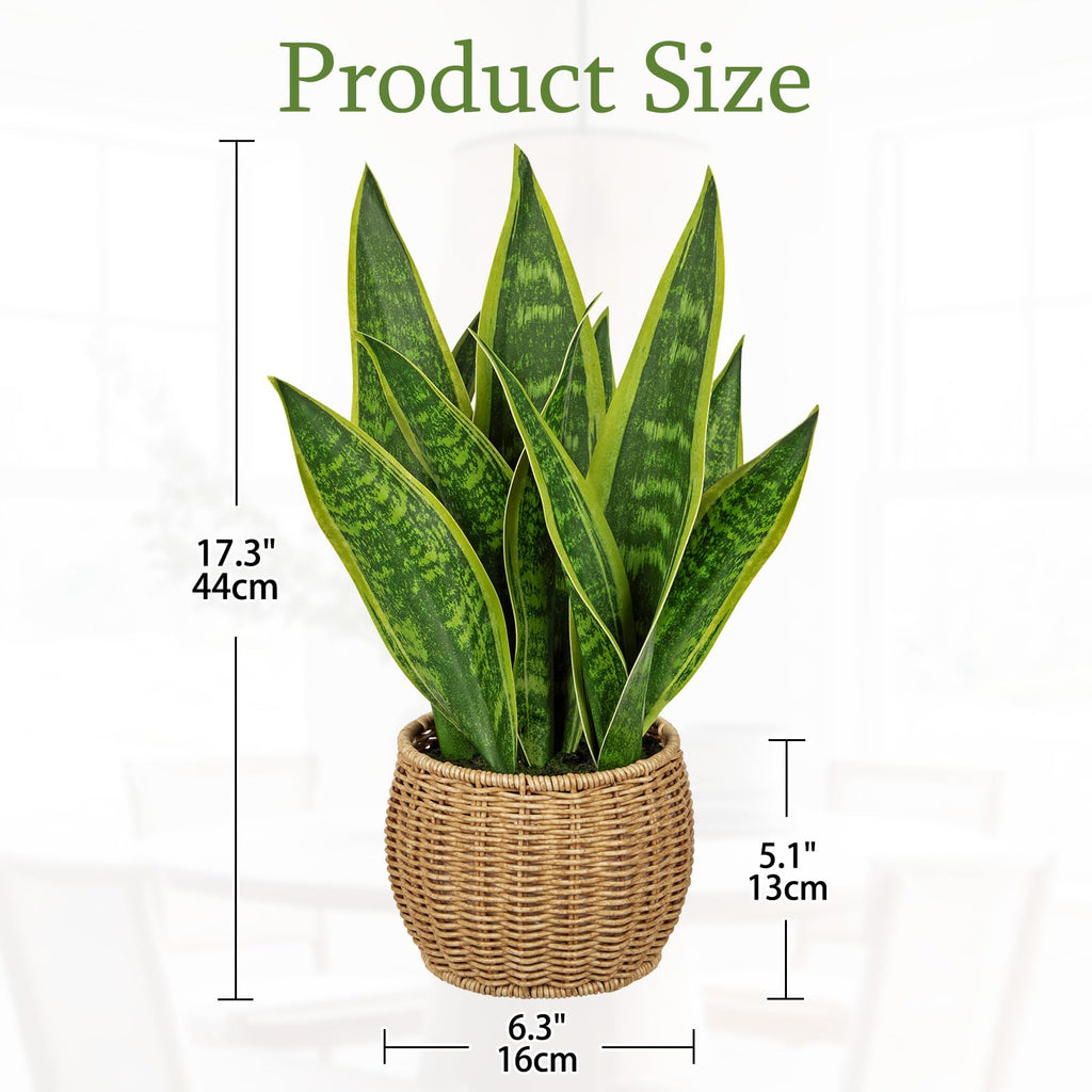 Artificial Snake Plant in Woven Basket 17" Faux Sansevieria Trifasciata Plants Fake Snake Plants Potted Room Indoor