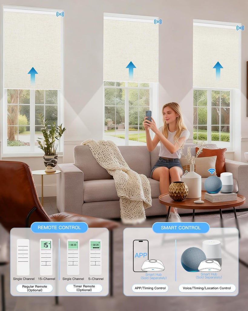 Motorized Roller Shade with Remote Control, Blackout Electric Shade for Windows Compatible with Alexa Google via Hub