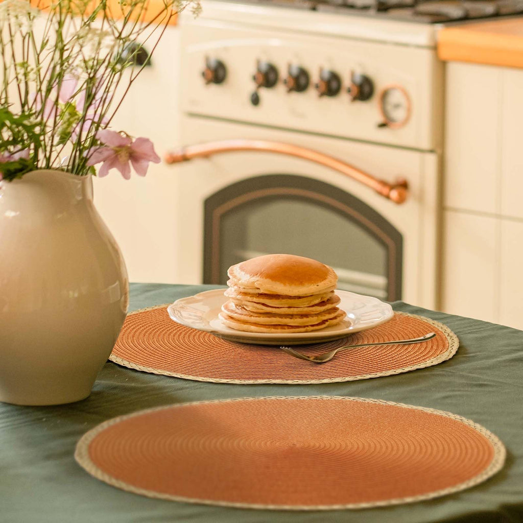 Round Placemats Set of 6, Woven Table Mats, Thin Edge, Orange