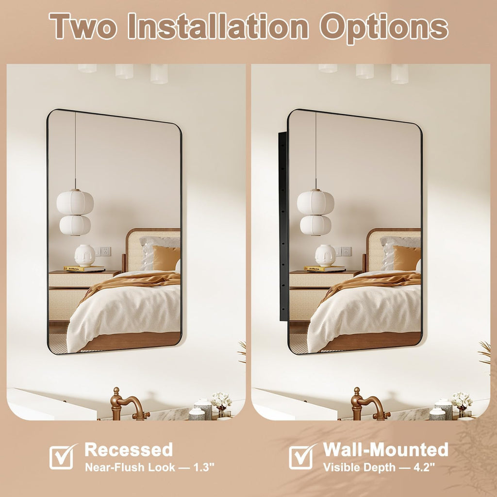 22x30 in Medicine Cabinet with Mirror, Matte Black