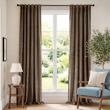 Extra Long Truffle Velvet Curtains Rod Pocket 52×120 Inch 2 Panels