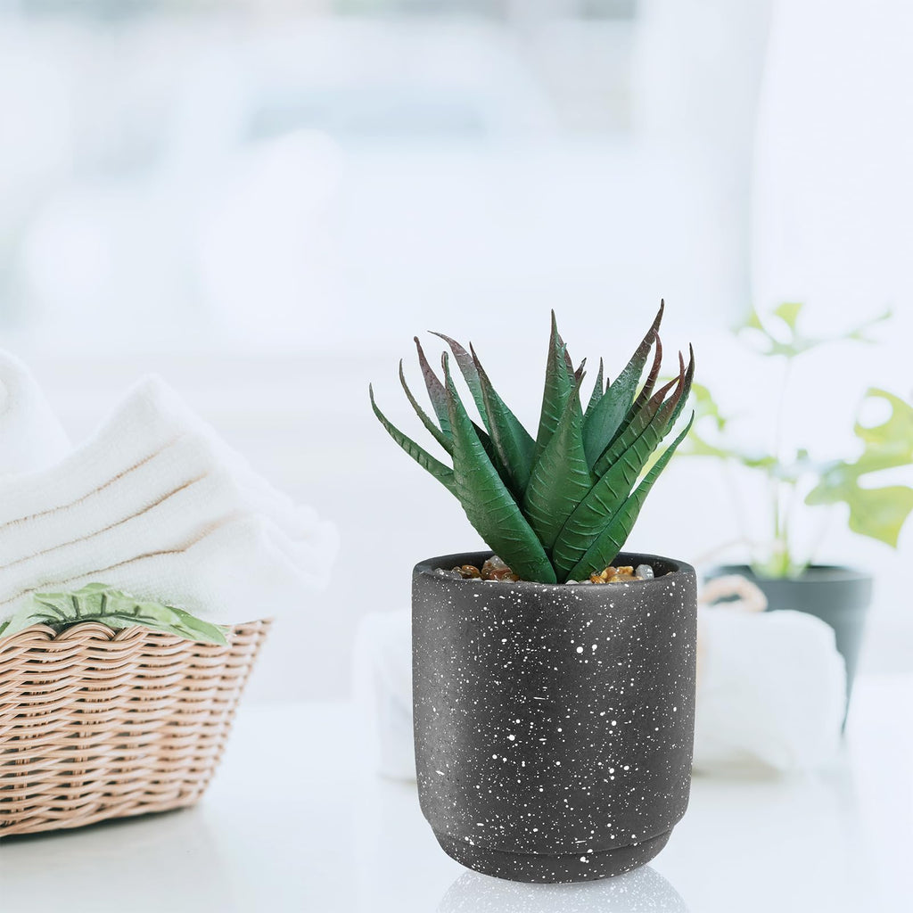3-Pack Artificial Potted Succulent Plants - Aloe, Hops, String of Pearls - Realistic Faux Plants in Black Cement Pots