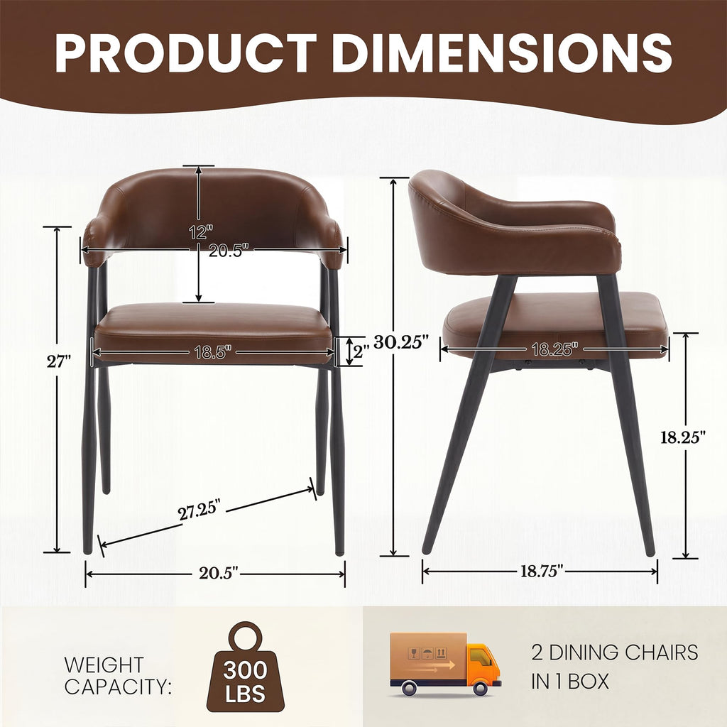 Modern Dining Room Arm Chairs Set of 6, Retro Faux Leather Upholstered Barrel Dining Chairs with Arms Mid-Century