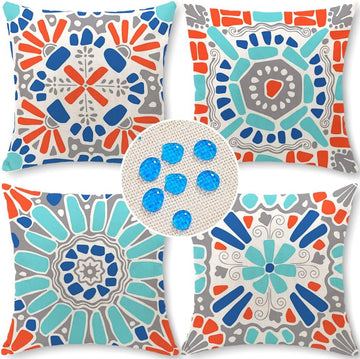Outdoor Pillow Covers 18x18 Set of 4 Morden Geometric Patterns Waterproof Throw Outdoor Pillows Boho Decorations for