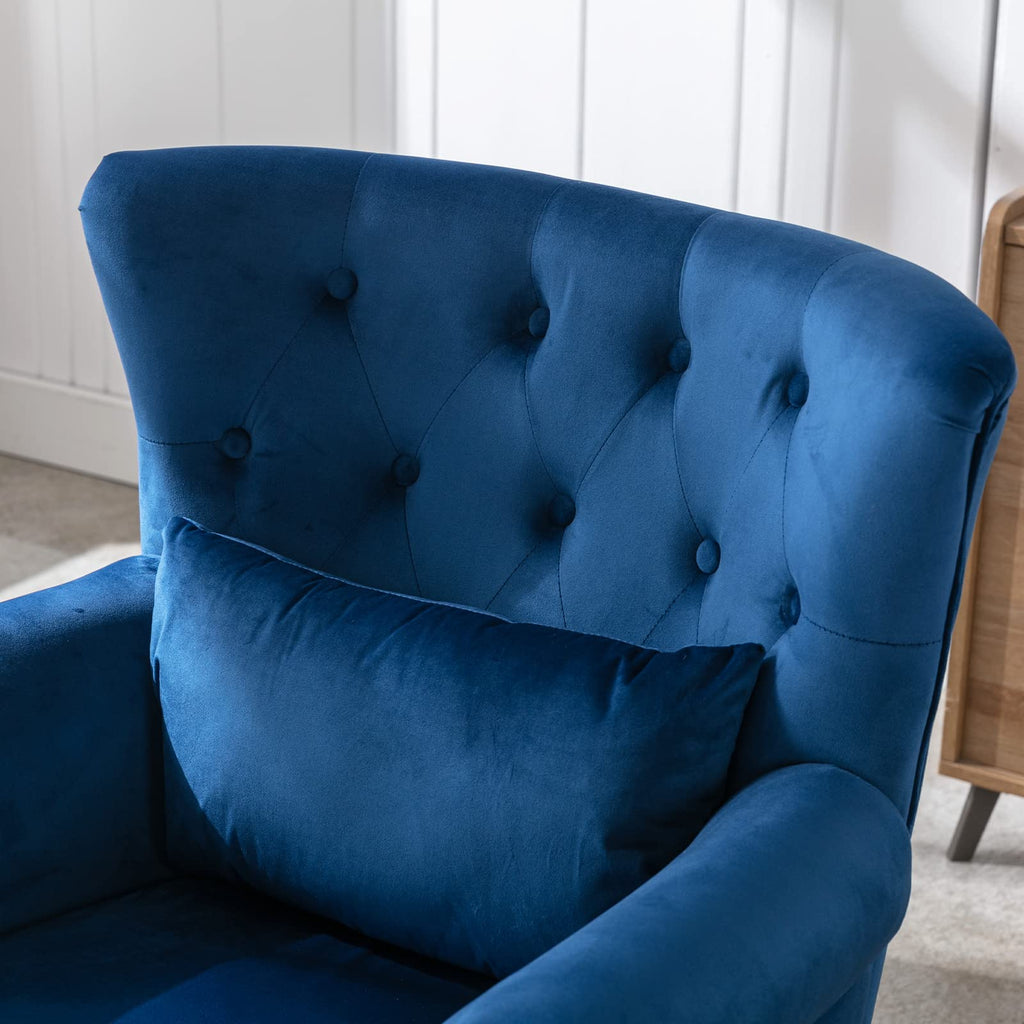 Mid Century Modern Accent Chair Upholstered Armchair Comfy Velvet Tufted Wingback Single Sofa with Ottoman Living