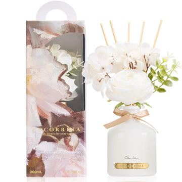 Clean Linen Flower Reed Diffuser Set, 6.7oz Home Fragrance with Sticks, Long Lasting Scented Diffuser & Shelf Decor