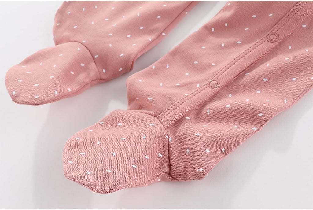 3 Pack Long Sleeve Baby Footed Rompers