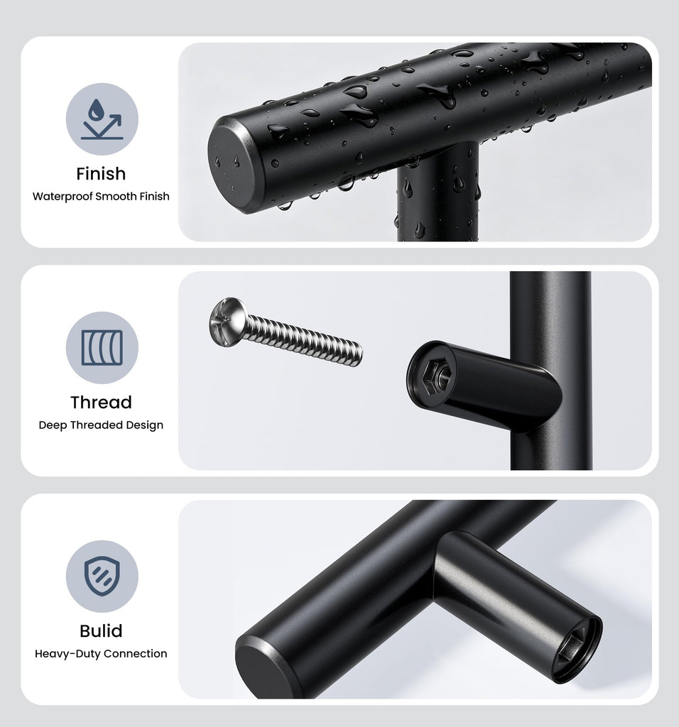 Cabinet Knobs 10 Pack, 2 Inch T-Bar Kitchen Pulls, Matte Black