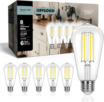 LED Light Bulbs Dimmable Vintage Edison Bulb, E26 LED Bulb 60W Equivalent 800 Lumens, Neutral White 4000K, ST58