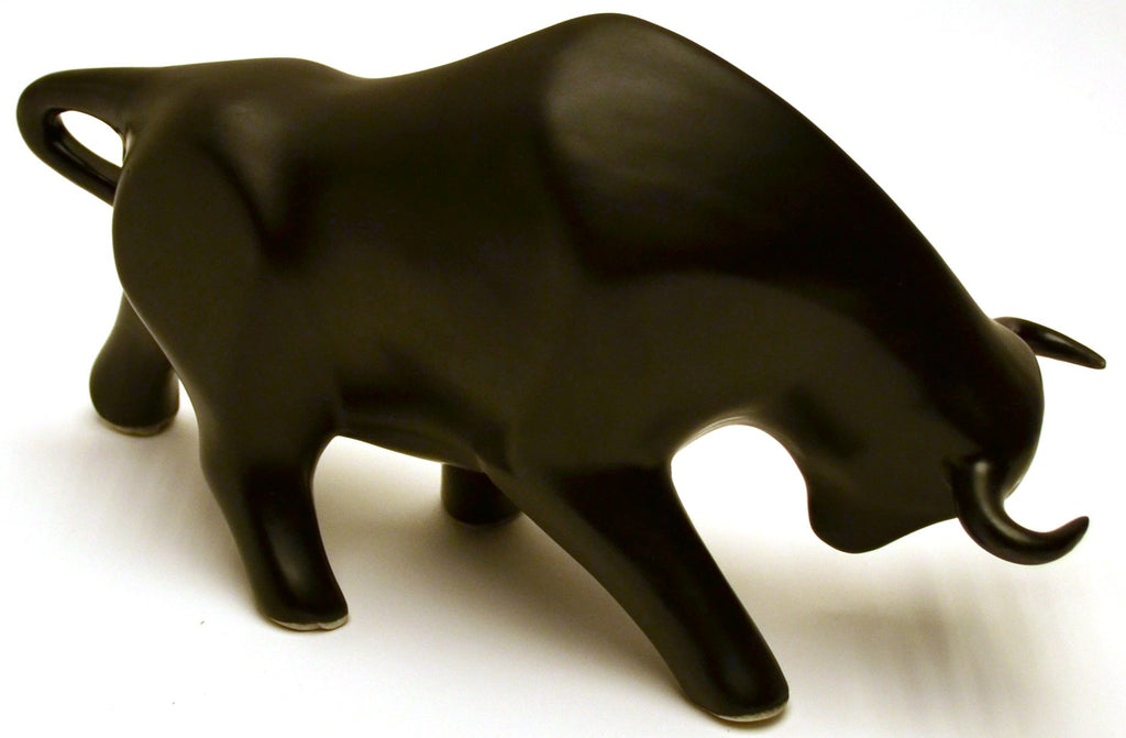 Ceramic Sculpture Bull Handmade and Handpainted. Decorative Figure.(Medium Size 10.63" x 6.30" x 4.72") (Matte Black)