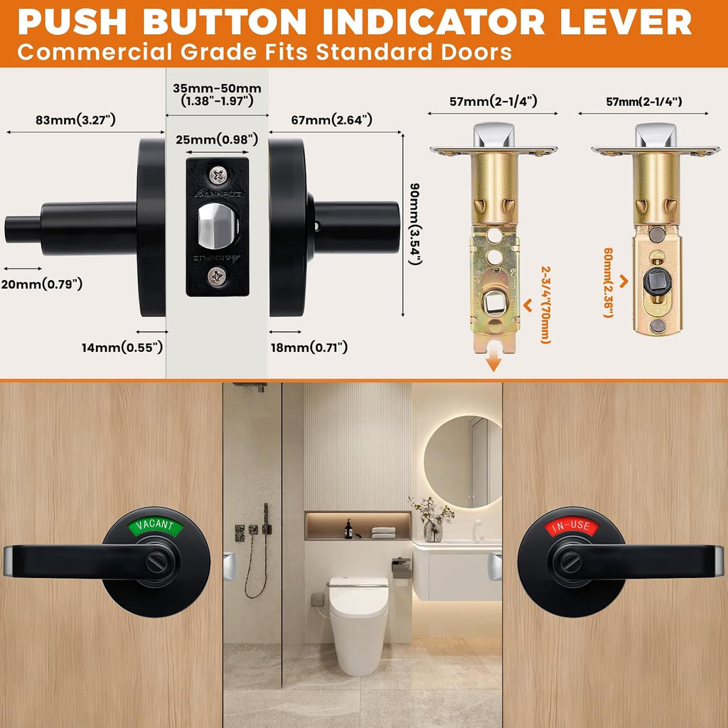 Push Button Locking Vacant Occupied Bathroom Door Handle with Indicator Sign,Commercial ADA Single Egress Privacy - Door Lever