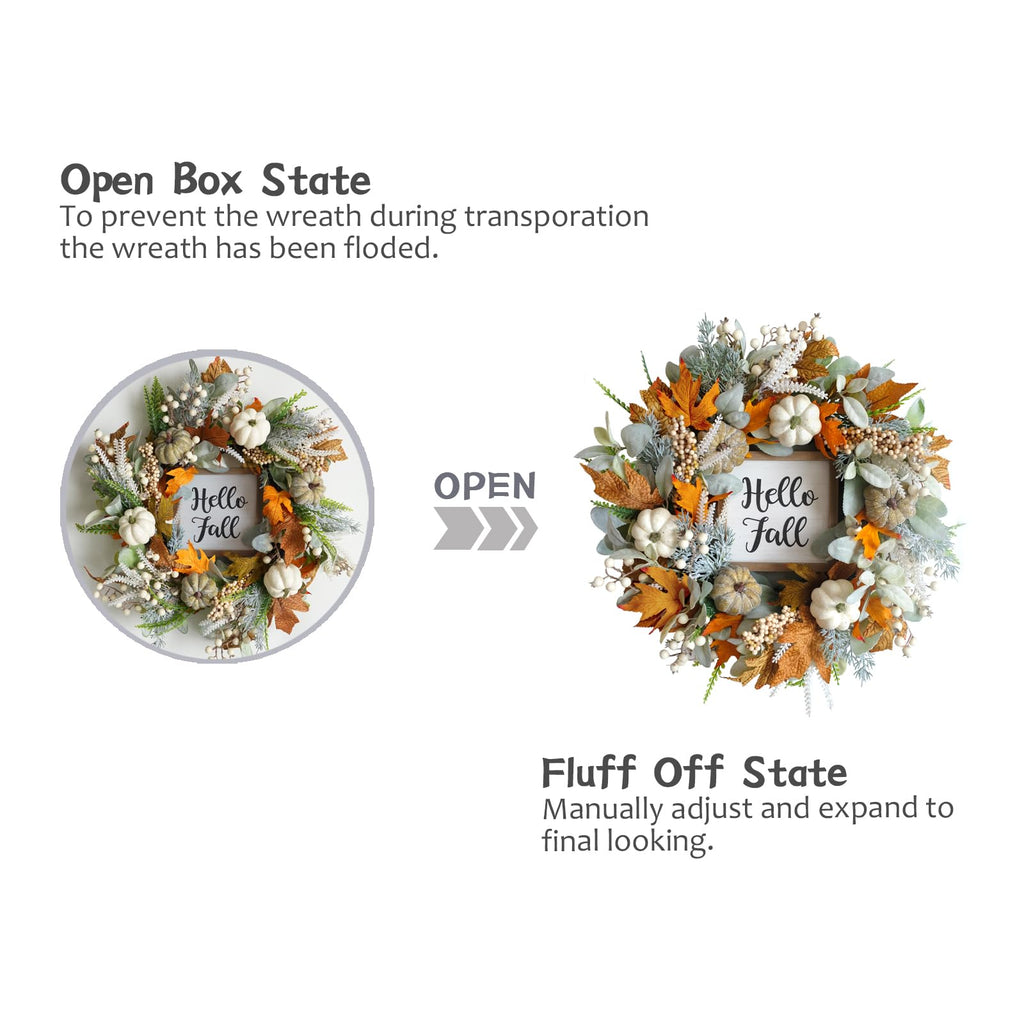 20" Harvest Fall Wreath for Front Door, Pumpkins Berries Autumn Wreaths
