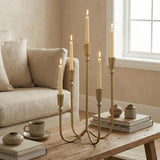 Large Iron Candelabra Centerpieces for Tables, 17.7'' Tall Taper Candle Holders, Vintage Brass Gold Candlestick