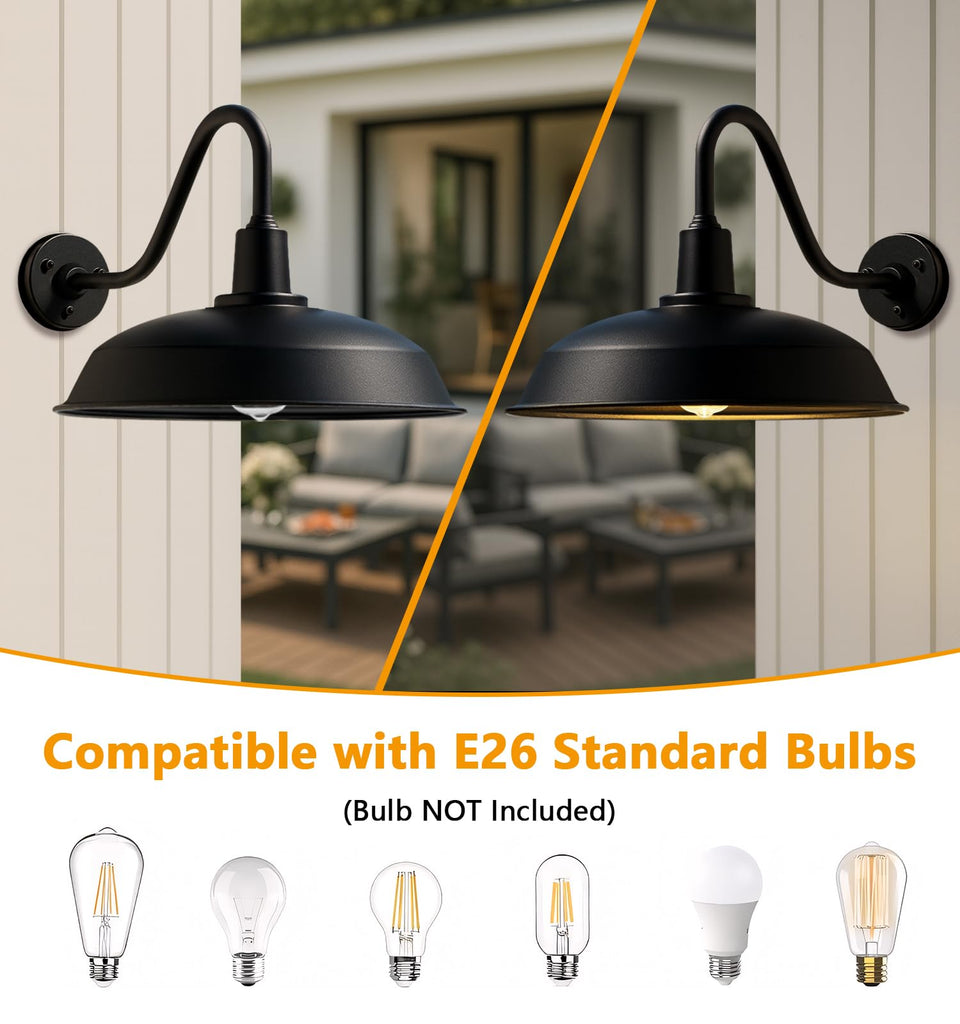 21" Large Black Gooseneck Barn Light, Outdoor Wall Fixture