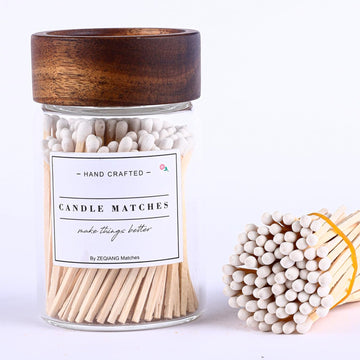3'' White Matches in a Jar with Striker, Glass Match Holder with Striker, Glass Match Cloche with Striker - Set of 150