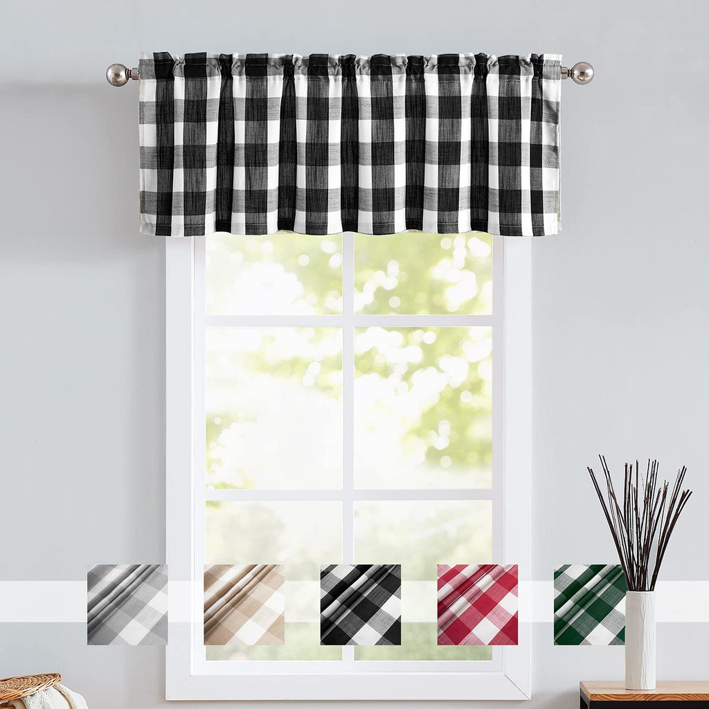 Black White Buffalo Check Valance Curtains Kitchen Plaid Window Top 52x15"