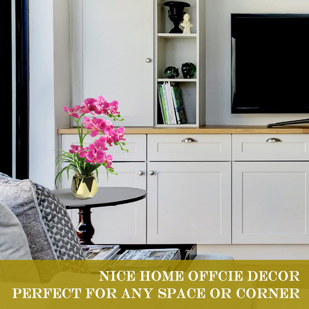 Orchids Artificial Flowers, Fuchsia with Gold Vase