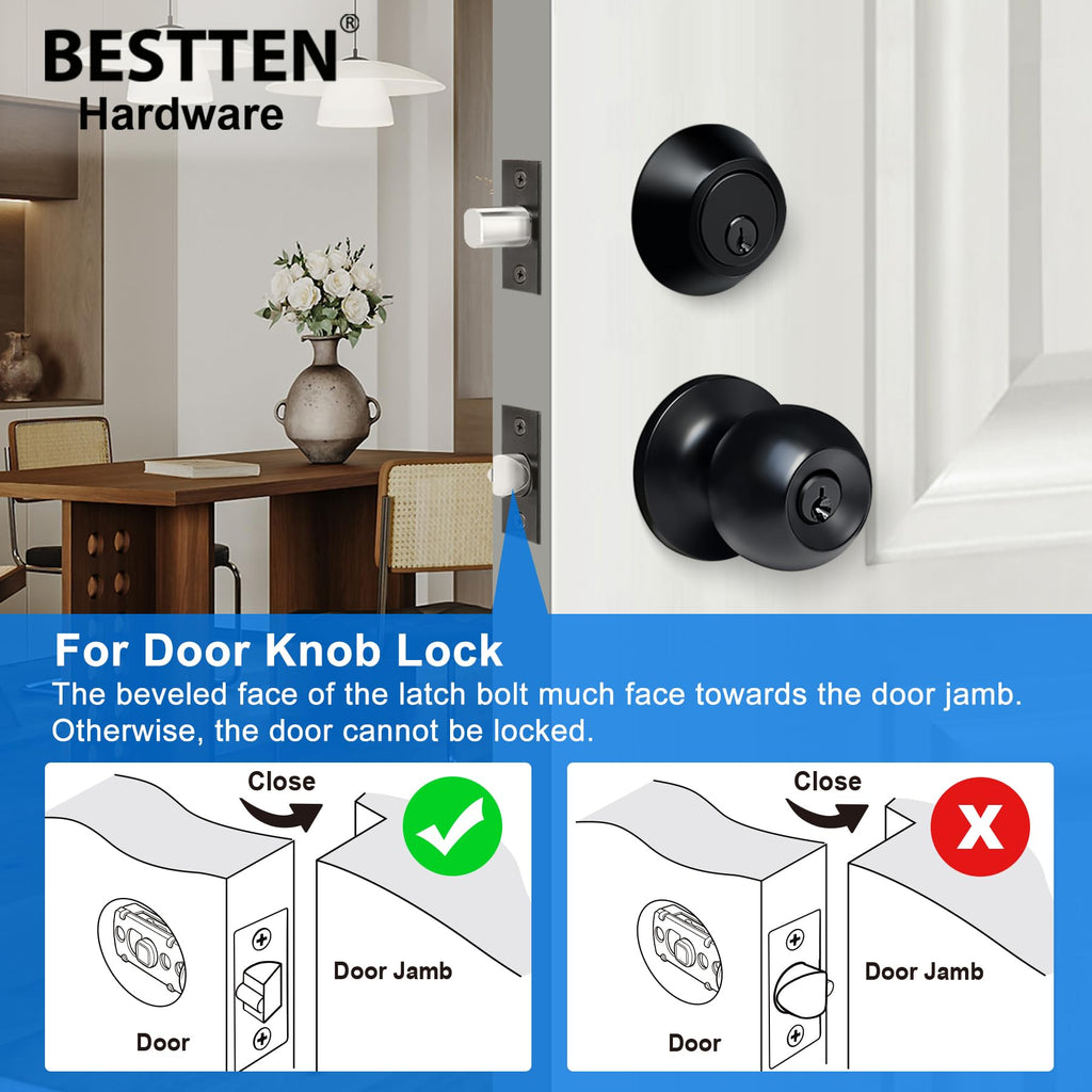 3 Pack Exterior Door Knob with Key Lock and Deadbolt, Keyed Alike