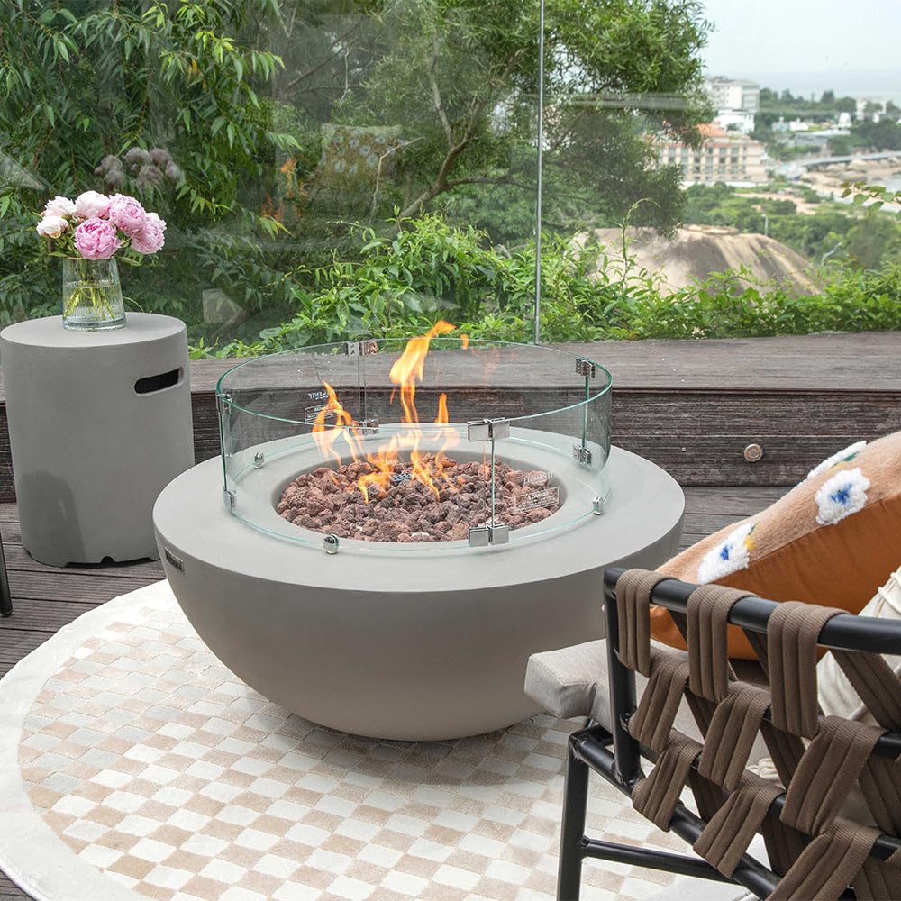Roca Natural Gas Fire Pit Table, Round Cast Concrete, 34 x 34-in