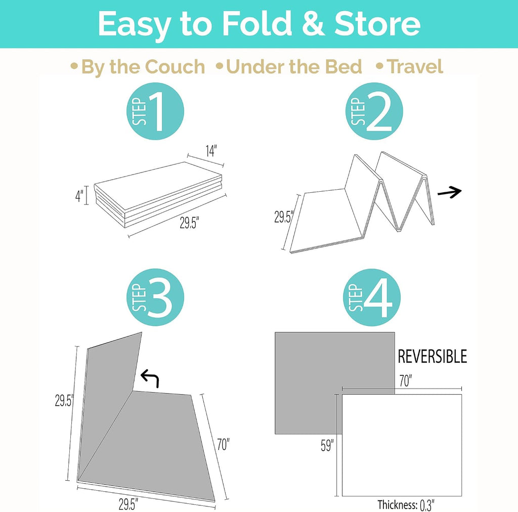 Foldable Foam Play Mat - Large Waterproof Baby & Toddler Activity Floor Mat, Double-Sided 70 x 59 Inch Play Surface