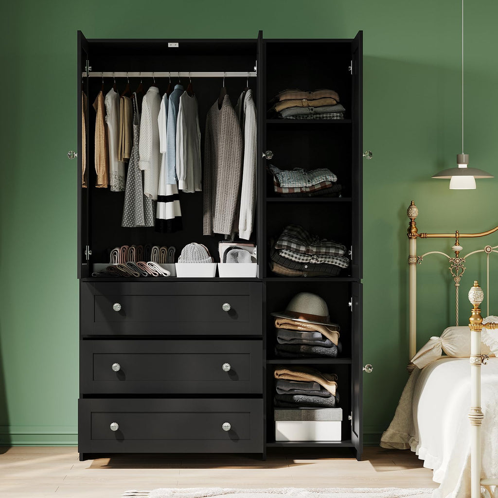 71" Armoire Wardrobe Closet with 3 Drawers and Mirror
